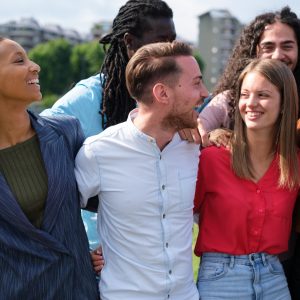 Group of friends from different backgrounds outdoors